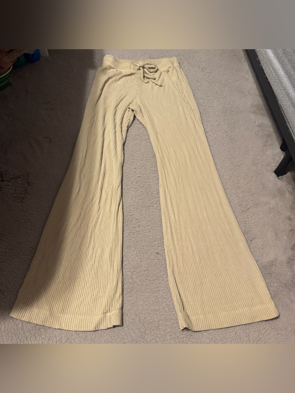 DONNI. Anthropologie Ribbed Knit Wide Leg Pant Oat Beige Tan Yellow Size Small - - Picture 2 of 7